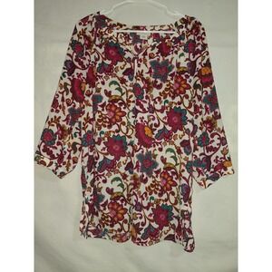 Liz Claiborne Paisley Bohemian Pattern Blouse Top Long 3/4 Sleeve Medium EUC!
